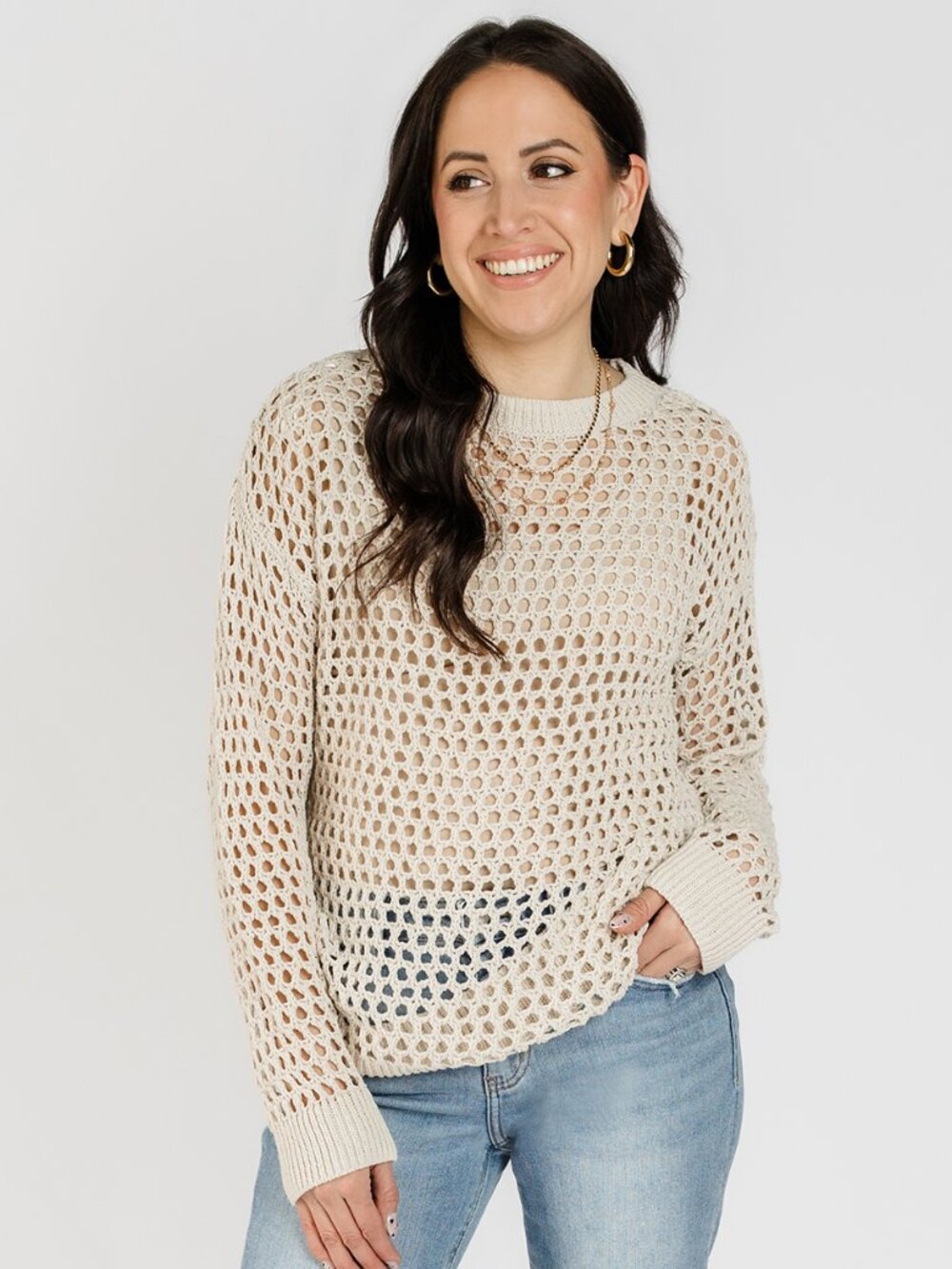 Open Knit, Lightweight, Drop Shoulder Top